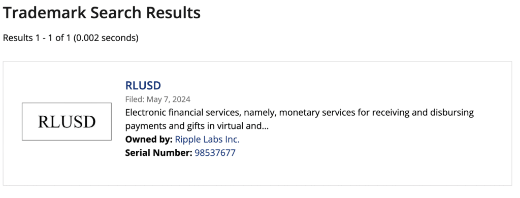 justia ripple trademark rlusd