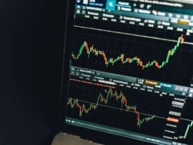 Close-up of a live cryptocurrency trading chart screen displaying dynamic market trends and analysis.