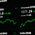 Cryptokoersgrafiek op een handelsscherm