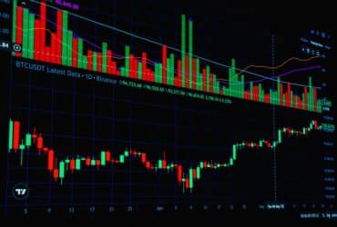 A vibrant display of Bitcoin market trends, featuring bar and line charts for financial analysis.
