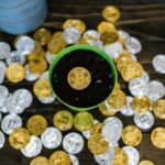 A creative still life of bitcoin coins in a pot, symbolizing growth and investment.
