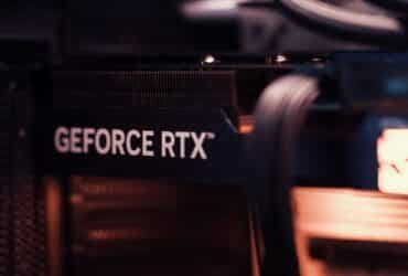 Detailed view of a GeForce RTX graphics card, highlighting modern technology.